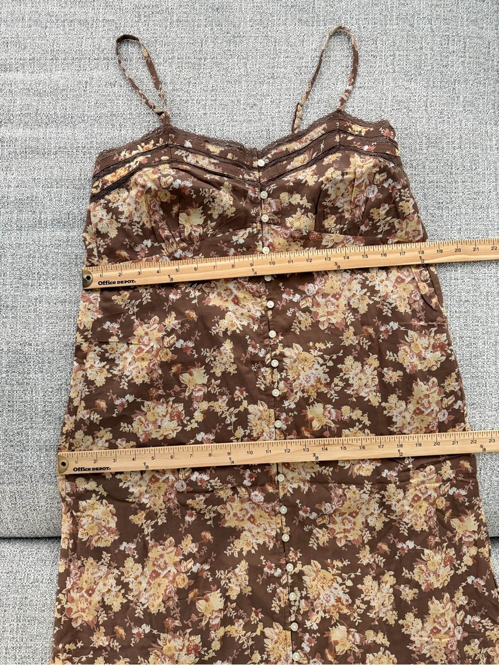 Lucky Brand Brown Floral Lace Trimmed Slip Midi Dress with Cream Print - Picture 9 of 16
